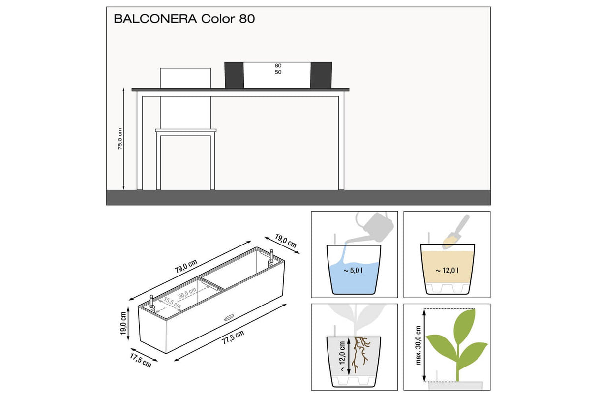 Balconera balcony flower box with self watering system 80 cm