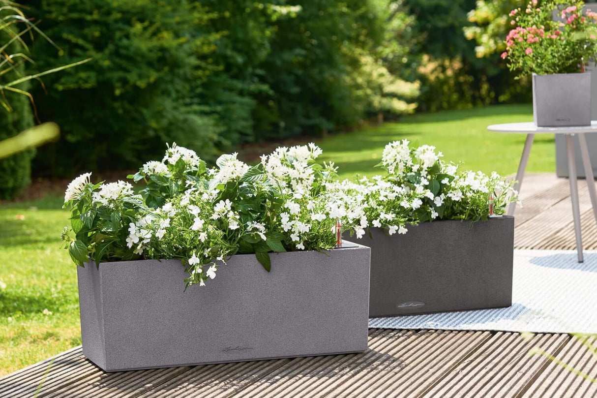 Stone balcony flower box with self watering system 80 cm