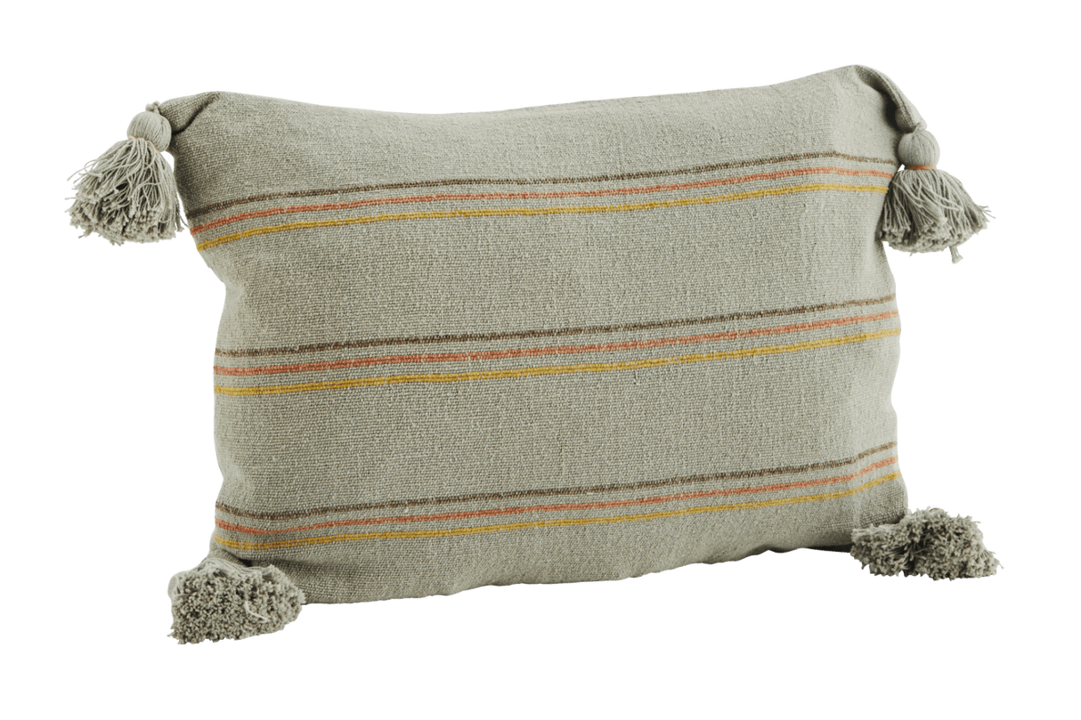 Pillowcase with 3 colored stripes and tassels 40 x 60 cm