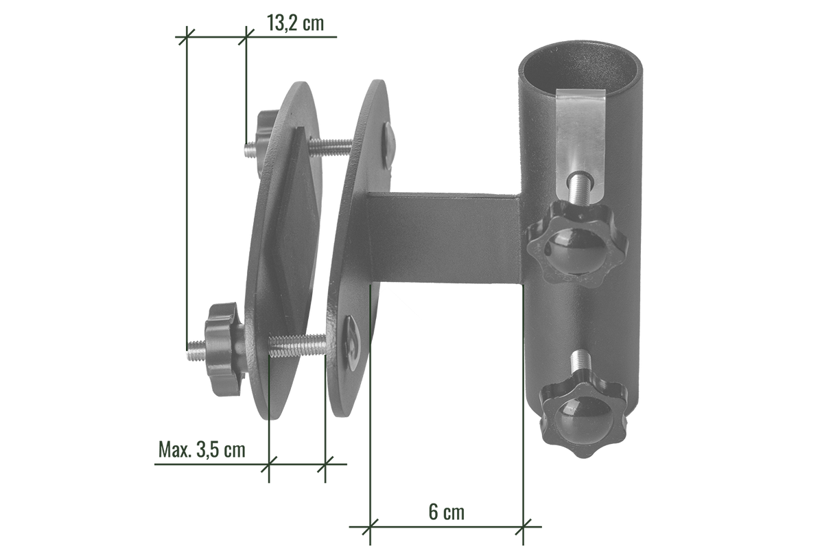 Storm parasol bracket for vertical bars