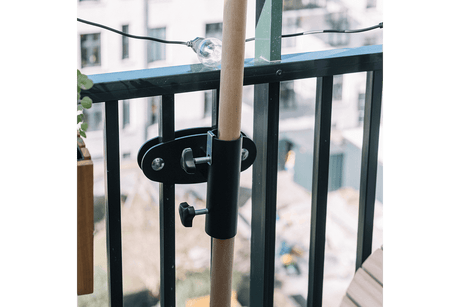 Storm parasol bracket for vertical bars