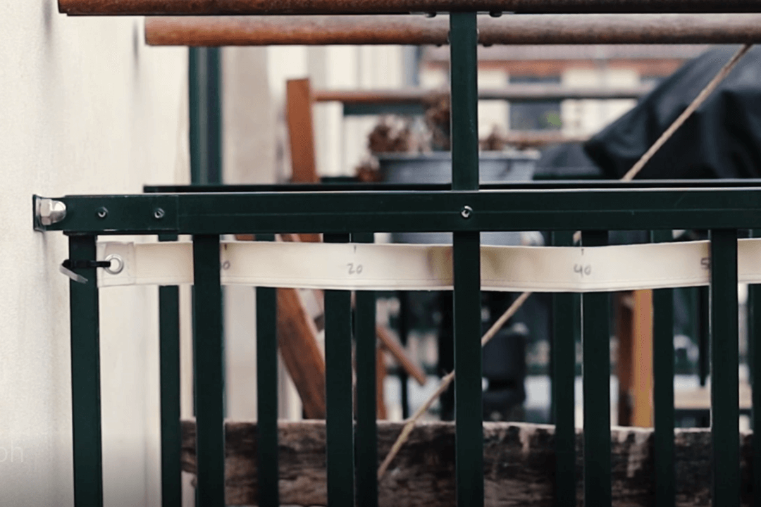 Measuring tape for balcony sunshades and color swatches