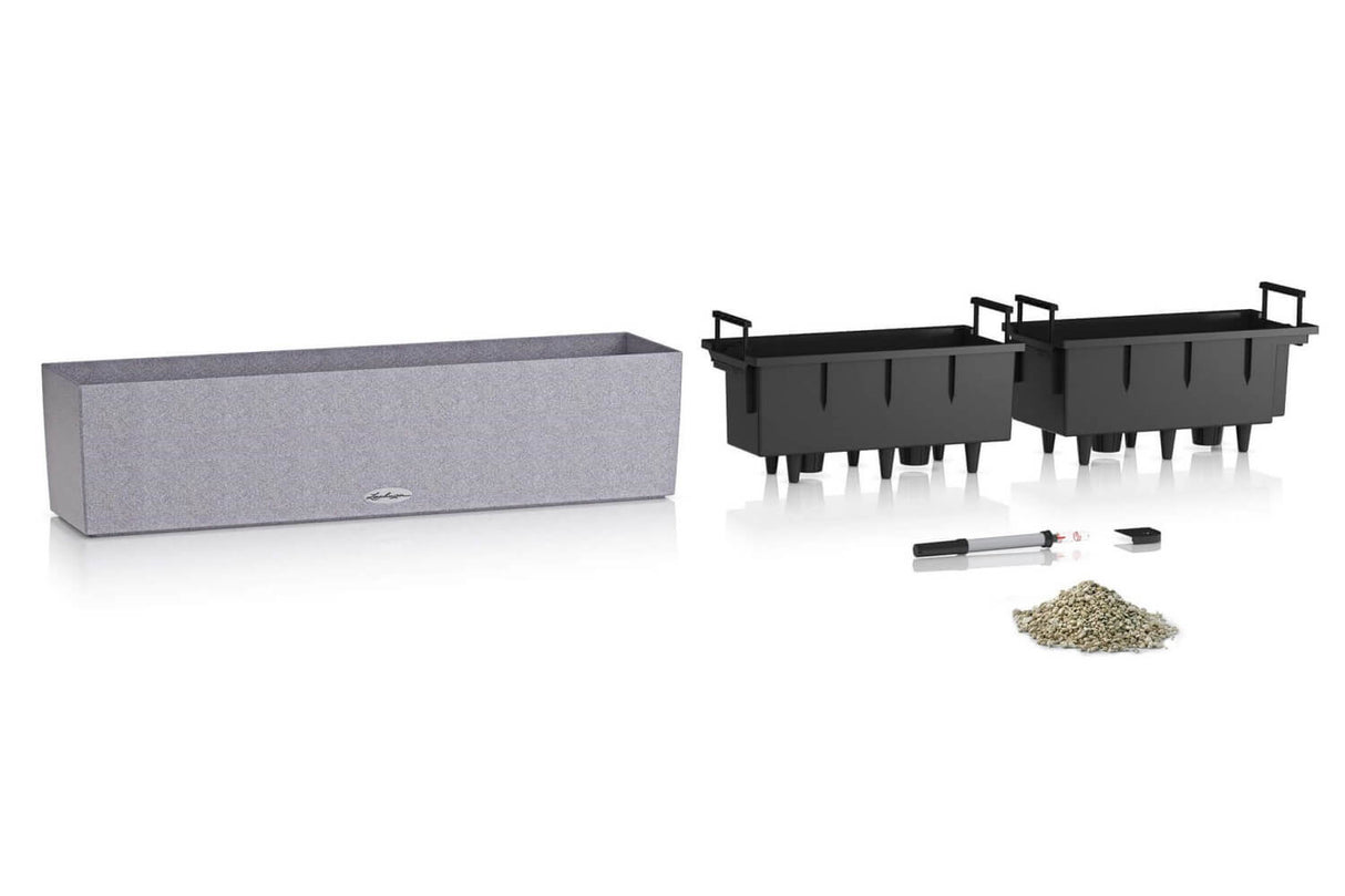 Stone balcony flower box with self watering system 80 cm