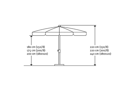 Locarno solid color parasol with tilt 180 x 120 cm