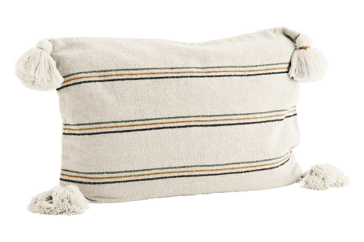 Pillowcase with 3 colored stripes and tassels 40 x 60 cm