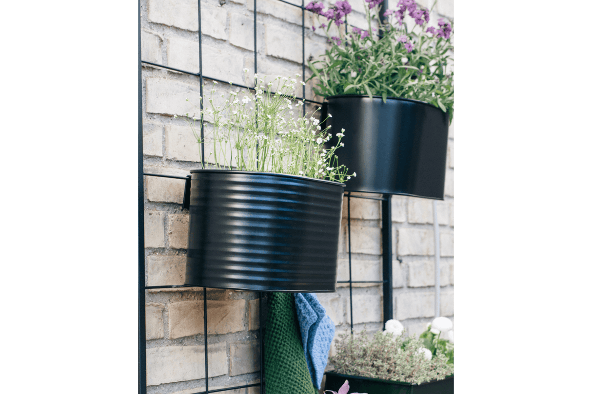 Ovalina Rillo black plant box for wall grid 30 x 17 cm